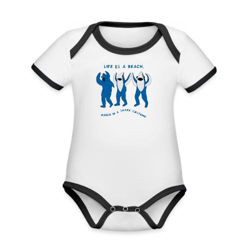 Dancing Sharks, Life Is a Beach - Organic Contrast SS Baby Bodysuit