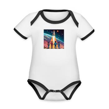 T-shirt fusée - Une pièce bébé MC contrastée bio - blanc/noir - Devant