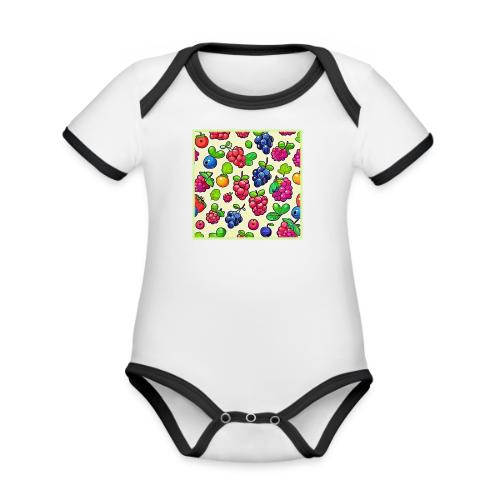 Berry Fruit Pattern Design - Organic Contrast SS Baby Bodysuit