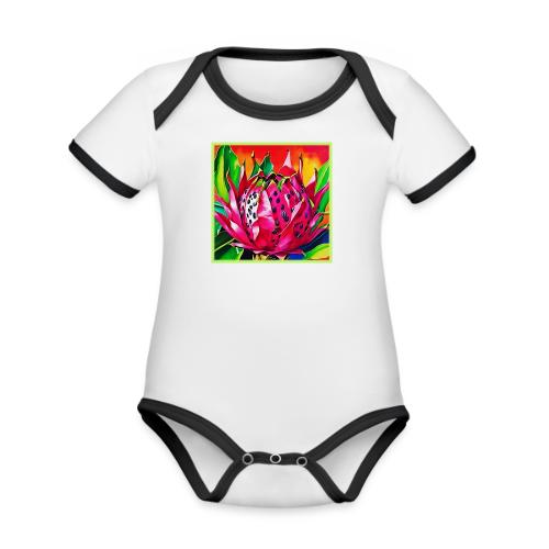 Exotic Dragon Fruit Bloom - Organic Contrast SS Baby Bodysuit
