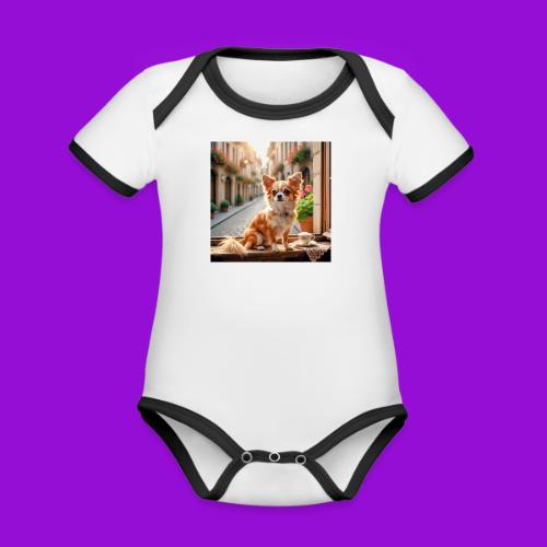 Morning coffee Chihuahua - Organic Contrast SS Baby Bodysuit
