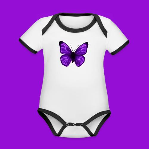 Neon Purple Butterfly - Organic Contrast SS Baby Bodysuit