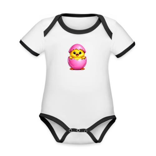 Easter Chick Pink - Organic Contrast SS Baby Bodysuit