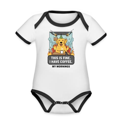 🔥 Funny Dog Meme “This Is Fine, I Have Coffee” - Organic Contrast SS Baby Bodysuit
