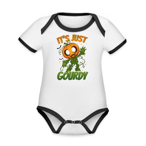 Cute Pumpkin Monster “It’s Just Gourdy” Funny - Organic Contrast SS Baby Bodysuit
