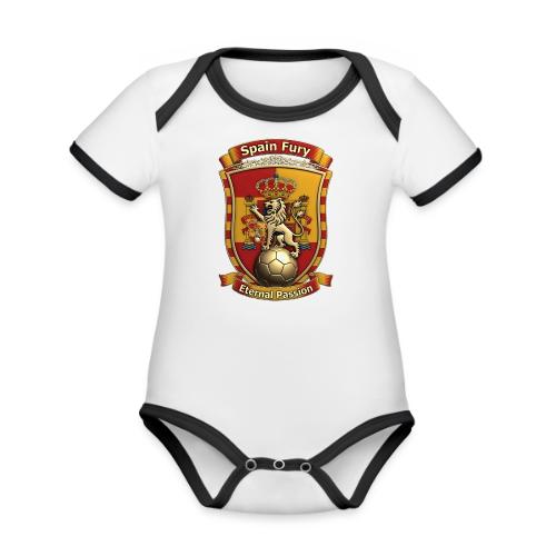 Spain Lion Fury T-Shirt, Spanish Crest Gift - Organic Contrast SS Baby Bodysuit