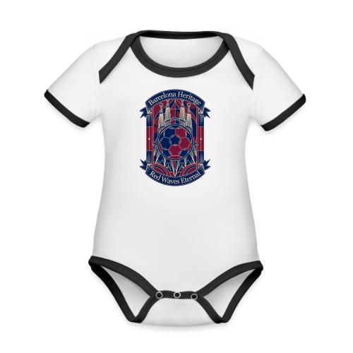 Barcelona Red Heritage T Shirt, Barsa fan Gift - Organic Contrast SS Baby Bodysuit