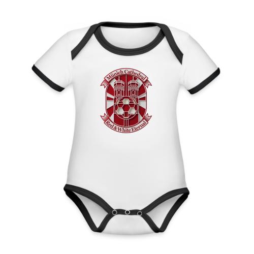 Munich Cathedral T Shirt, German Football Fan Gift - Organic Contrast SS Baby Bodysuit