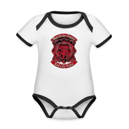 Red Manchester T Shirt, Red Soccer City Pride Gift - Organic Contrast SS Baby Bodysuit