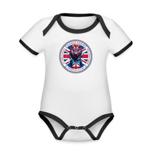 England Lion Emblem T Shirt, Flag Pride Gift - Organic Contrast SS Baby Bodysuit