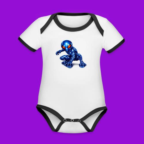 Blue Alien Crouch - Organic Contrast SS Baby Bodysuit