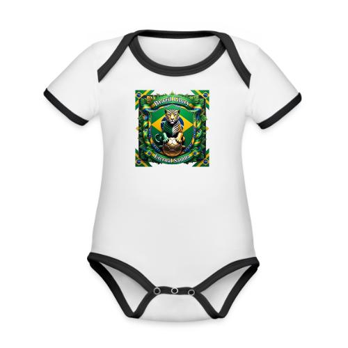 Brazil Jaguar Glory T-Shirt, Flag Pride Badge Gift - Organic Contrast SS Baby Bodysuit