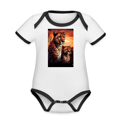 Cheetah Family #2 - Organic Contrast Short Sleeve Baby Bodysuit