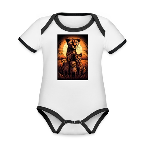 Cheetah Family #8 - Organic Contrast Short Sleeve Baby Bodysuit