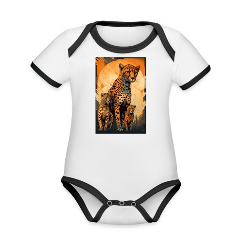 Cheetah Family #5 - Organic Contrast Short Sleeve Baby Bodysuit