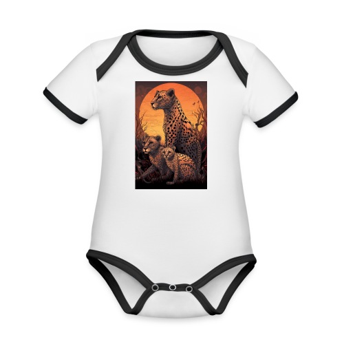 Cheetah Family #7 - Organic Contrast Short Sleeve Baby Bodysuit