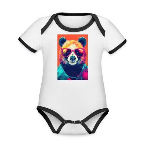 Panda in Pink Sunglasses - Organic Contrast Short Sleeve Baby Bodysuit