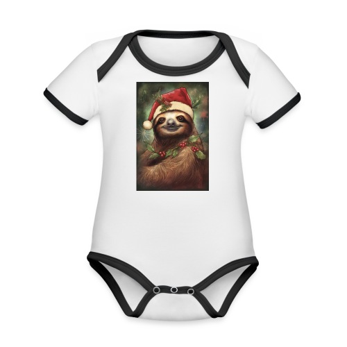 Christmas Sloth - Organic Contrast SS Baby Bodysuit