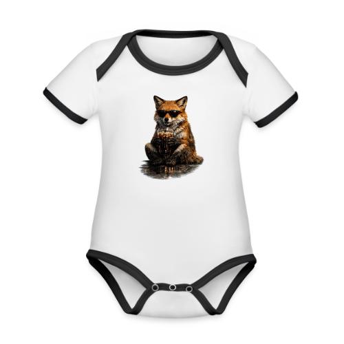 Cool Red Fox Wearing Sunglasses Drinking Coffee - Organic Contrast SS Baby Bodysuit