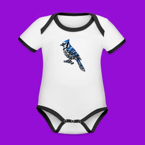 Silver Blue Jay on Perch - Organic Contrast SS Baby Bodysuit