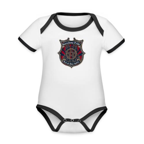 Barcelona Scarlet Pride T Shirt, Soccer City Gift - Organic Contrast SS Baby Bodysuit