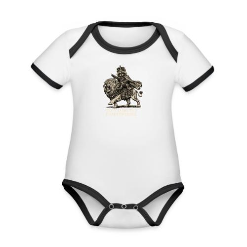 Funny Raccoon King Riding Lion Vintage Meme Art - Organic Contrast SS Baby Bodysuit