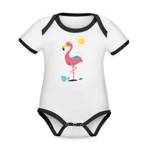 Khodeco design flamingo - Organic Contrast SS Baby Bodysuit