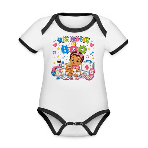 His Name Is Boo - Girl-B - Organic Contrast SS Baby Bodysuit