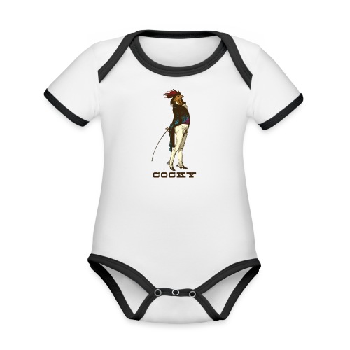 Cocky the Vintage Rooster Chicken - color - Organic Contrast Short Sleeve Baby Bodysuit