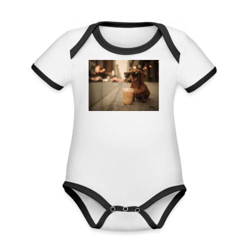 Funny Dachshund Iced Coffee Lover Tee - Organic Contrast SS Baby Bodysuit