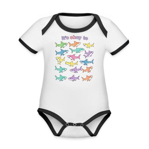 It’s Okay To – Cute Pastel Shark - Organic Contrast SS Baby Bodysuit