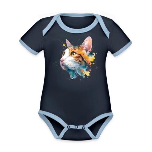 Cat: Feline Ink Burst - Organic Contrast SS Baby Bodysuit