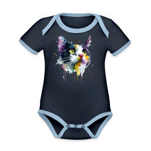 Cat: Painted Purr Expression - Organic Contrast SS Baby Bodysuit