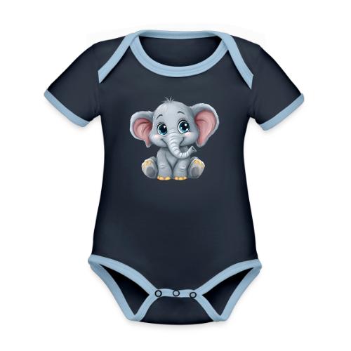 Sweet Cartoon Baby Elephant with Big Eyes - Organic Contrast SS Baby Bodysuit