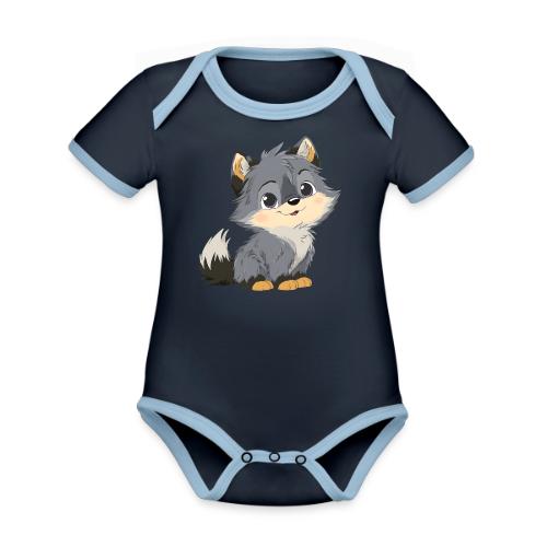 Cute Cartoon Baby Wolf with Innocent Eyes - Organic Contrast SS Baby Bodysuit