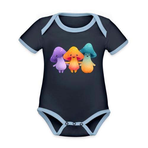 Cheerful Mushroom Friends - Organic Contrast SS Baby Bodysuit