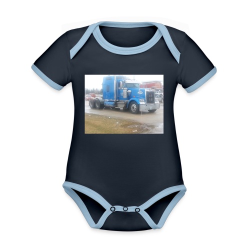 semi truck blue - Organic Contrast SS Baby Bodysuit