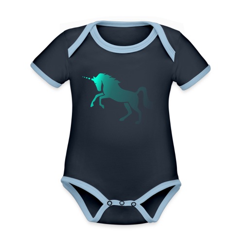 UNICORN blue - Organic Contrast SS Baby Bodysuit
