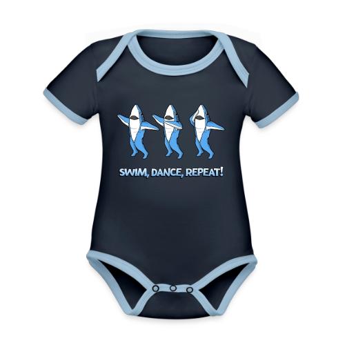 Dancing Sharks - Swim, Dance, Repeat - Organic Contrast SS Baby Bodysuit
