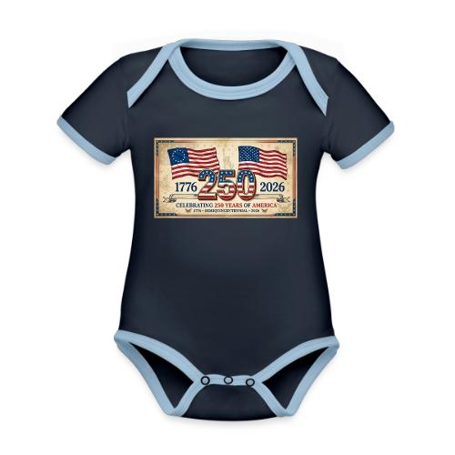 USA 250th Anniversary Flags Emblem - Organic Contrast SS Baby Bodysuit