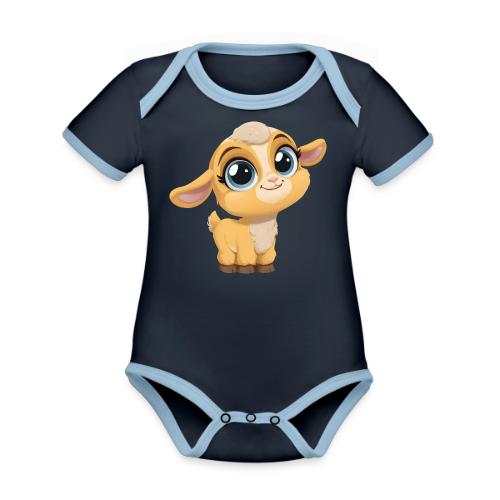 Sweet Cartoon Baby Goat with Joyful Smile - Organic Contrast SS Baby Bodysuit