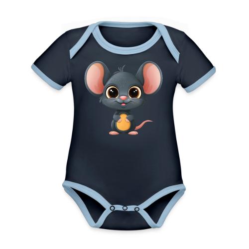 Joyful Cartoon Baby Mouse Smiling Brightly - Organic Contrast SS Baby Bodysuit
