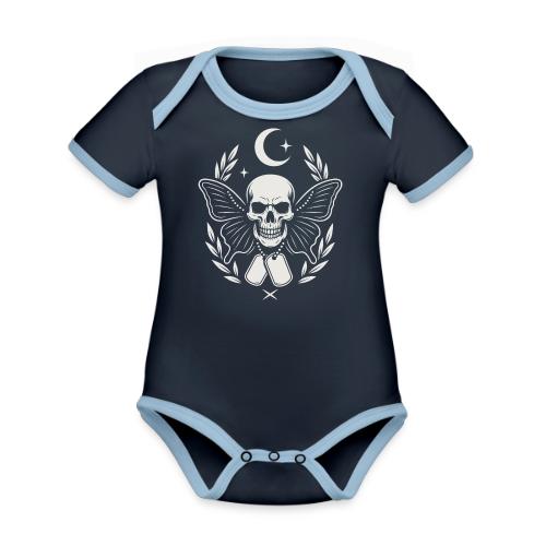 Skull butterfly dog tags - Organic Contrast SS Baby Bodysuit