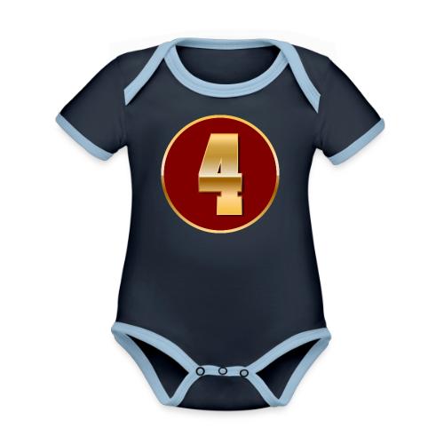 Number 4 in Gold Varsity Font - Organic Contrast SS Baby Bodysuit