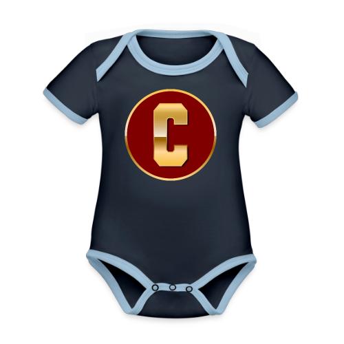 Letter C – Capital Varsity Alphabet Monogram - Organic Contrast SS Baby Bodysuit