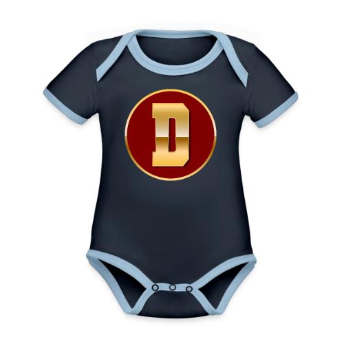 Letter D – Capital Varsity Alphabet Monogram - Organic Contrast SS Baby Bodysuit