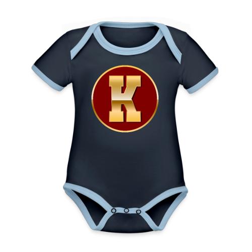 Letter K – Capital Varsity Alphabet Monogram - Organic Contrast SS Baby Bodysuit