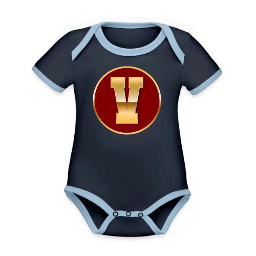 Letter V – Capital Varsity Alphabet Monogram - Organic Contrast SS Baby Bodysuit