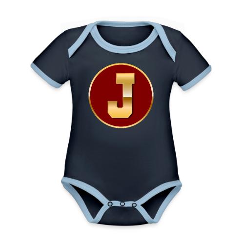 Letter J – Capital Varsity Alphabet Monogram - Organic Contrast SS Baby Bodysuit