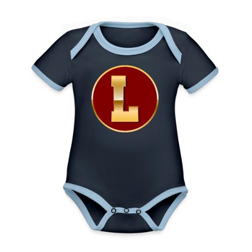 Letter L – Capital Varsity Alphabet Monogram - Organic Contrast SS Baby Bodysuit